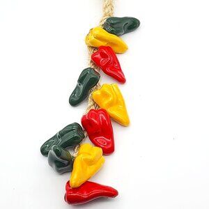 Braided Ceramic Hot Pepper Red/Yellow/Green Ristra Mexican Hanging Décor 15”